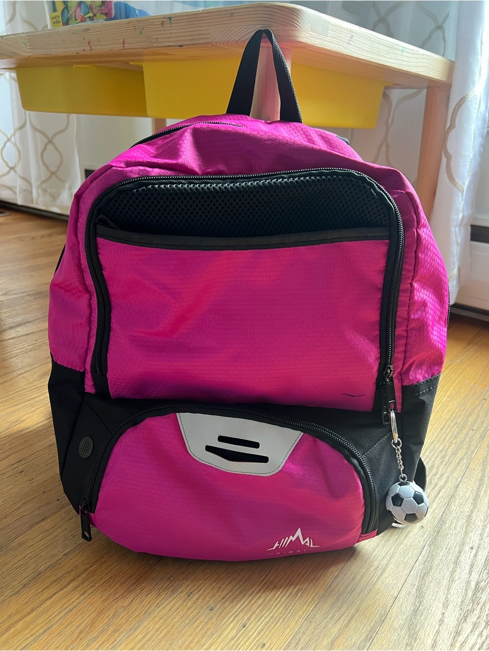 Bright Pink Athletic Backpack with Soccer Ball Charm